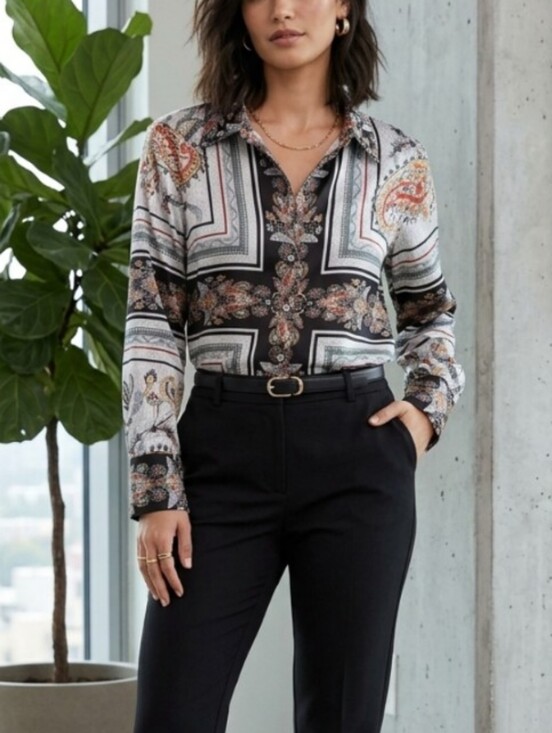 Umgee Tops - Umgee Black Multicolor Paisley & Geometric Button Blouse Size XL NWOT